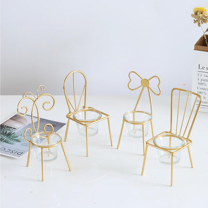 Tabletop Iron Chair Candlestick Potted Ornament Desktop Decoration Candle Holder- B.