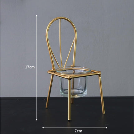 Tabletop Iron Chair Candlestick Potted Ornament Desktop Decoration Candle Holder- B.
