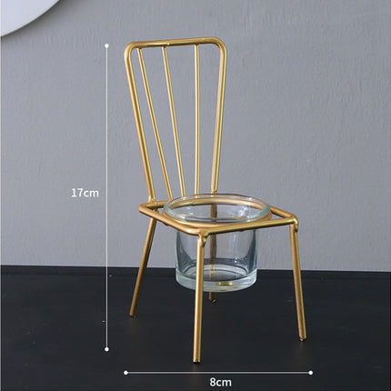Tabletop Iron Chair Candlestick Potted Ornament Desktop Decoration Candle Holder- B.