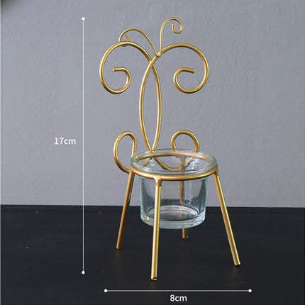 Tabletop Iron Chair Candlestick Potted Ornament Desktop Decoration Candle Holder- B.