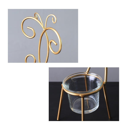 Tabletop Iron Chair Candlestick Potted Ornament Desktop Decoration Candle Holder- B.