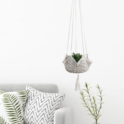 Handmade Woven Cotton Rope Hanger-Beige.
