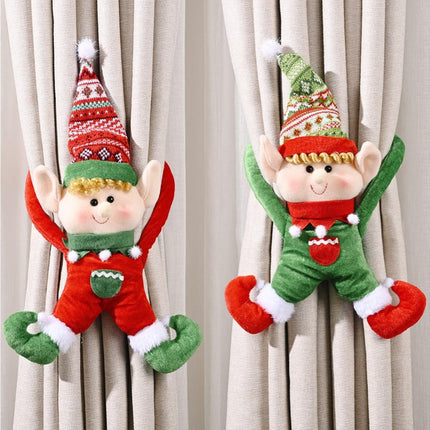 Cartoon Curtain Buckle Door Handle Pendant Holiday Decor Christmas Ornament Gift-Red.