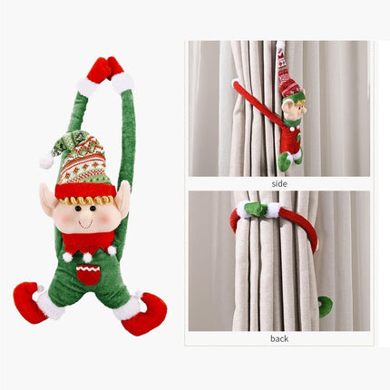 Cartoon Curtain Buckle Door Handle Pendant Holiday Decor Christmas Ornament Gift-Red.