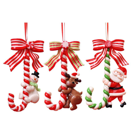 3Pcs Xmas Tree Pendant Candy Cane Crafts Soft Clay.