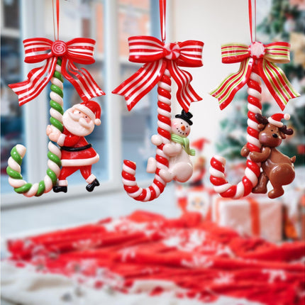 3Pcs Xmas Tree Pendant Candy Cane Crafts Soft Clay.