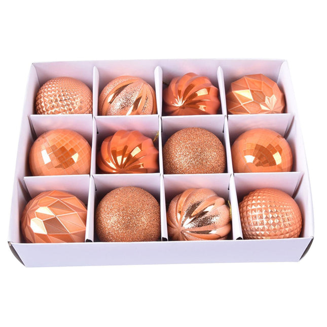 12Pcs Xmas Tree Decorative Ball Hanging Pendant Home Ornaments New Year Gift-Antique Brass.