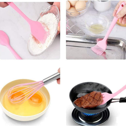 Silicone Baking Utensils Set - Heat-Resistant - Pink.