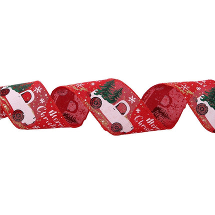 Xmas Tree Ribbon Fine Linen Gift Box-Red 200cm.