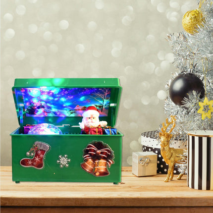Christmas Style Music Box Beautiful Plastic Creative Santa Claus Decor LED Music Box for Party-Green.