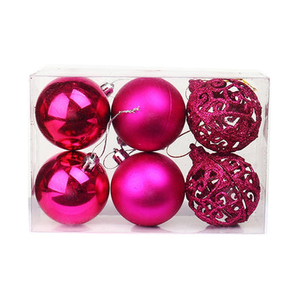 6Pcs Xmas Pendant Electroplating Balls-Rose Red 8cm.
