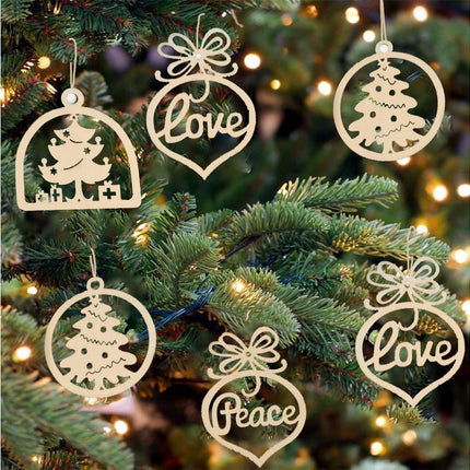 30Pcs Wood Christmas Tree Ornament Snowman Star Letter Hanging Pendant Decor-B.