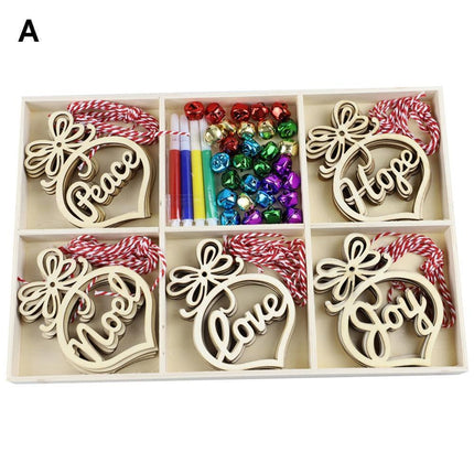 30Pcs Wood Christmas Tree Ornament Snowman Star Letter Hanging Pendant Decor-B.