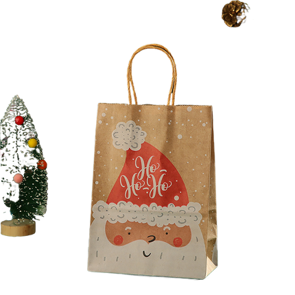 12Pcs Eye-catching Christmas Gift Bags Folding Cartoon Kraft Paper Printed Gift Pouch for Holiday-S.