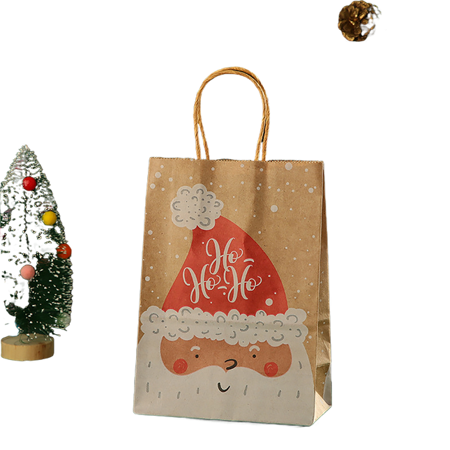12Pcs Eye-catching Christmas Gift Bags Folding Cartoon Kraft Paper Printed Gift Pouch for Holiday-S.
