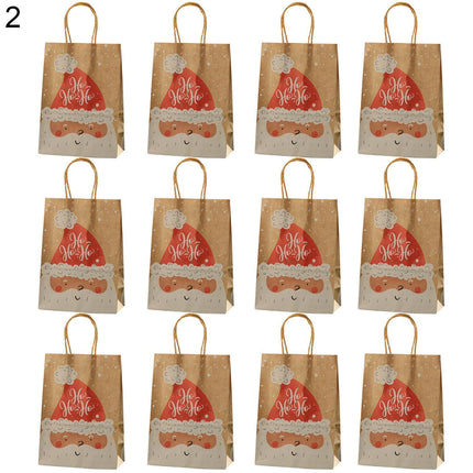 12Pcs Eye-catching Christmas Gift Bags Folding Cartoon Kraft Paper Printed Gift Pouch for Holiday-S.