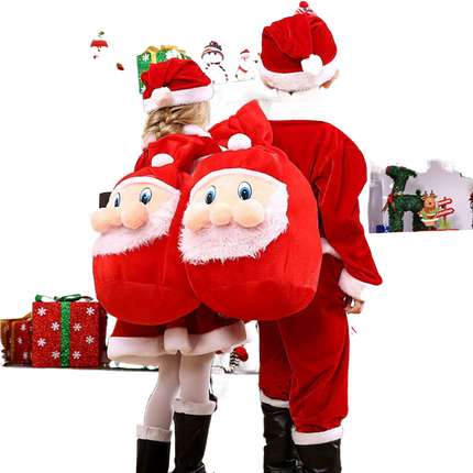 Xmas Candy Bag 3D Santa Velvet-Red.