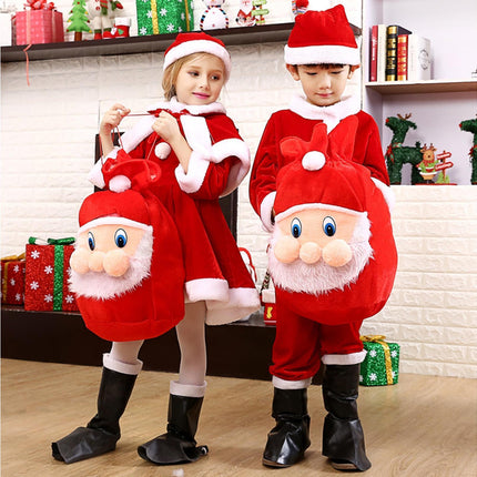 Xmas Candy Bag 3D Santa Velvet-Red.