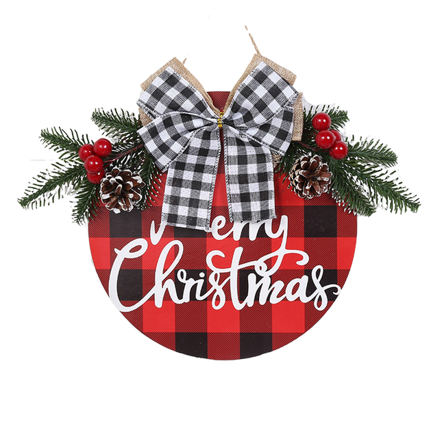 Welcome Sign Bow-knot Plaid Wooden Sign-Red.