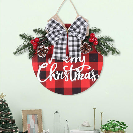 Welcome Sign Bow-knot Plaid Wooden Sign-Red.