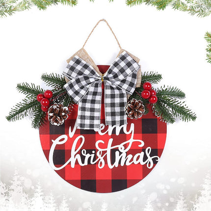 Welcome Sign Bow-knot Plaid Wooden Sign-Red.