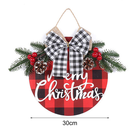 Welcome Sign Bow-knot Plaid Wooden Sign-Red.