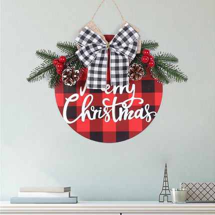 Welcome Sign Bow-knot Plaid Wooden Sign-Red.