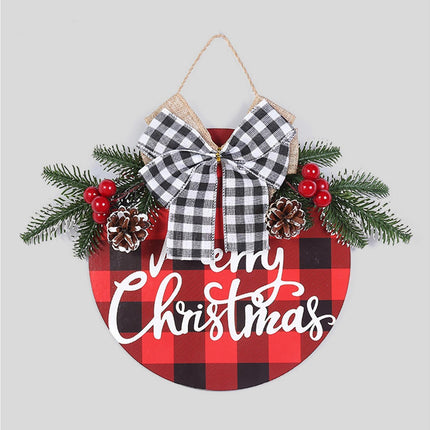 Welcome Sign Bow-knot Plaid Wooden Sign-Red.