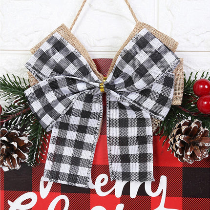Welcome Sign Bow-knot Plaid Wooden Sign-Red.