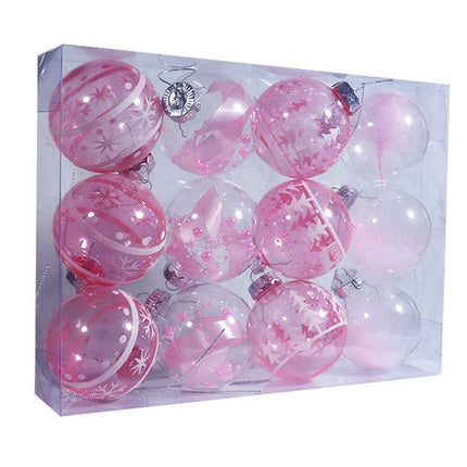 12Pcs Xmas Ball Ornament Round Party-Pink 8cm.
