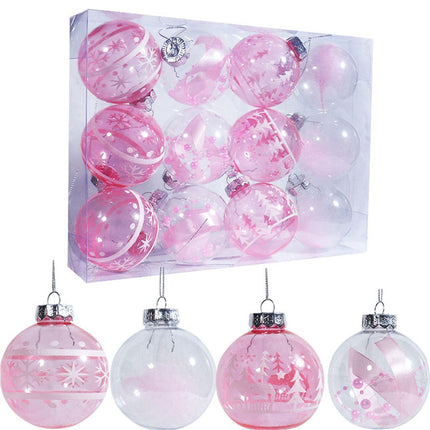 12Pcs Xmas Ball Ornament Round Party-Pink 8cm.