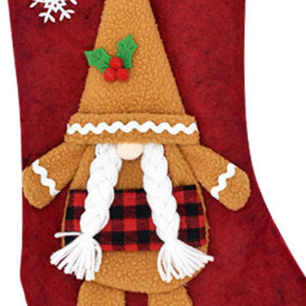 Plaid Patchwork Xmas Stocking with Lanyard-Red.