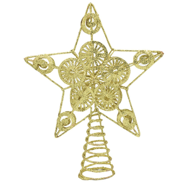 Xmas Glitter Five-pointed Star Tree Topper-Golden.