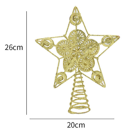 Xmas Glitter Five-pointed Star Tree Topper-Golden.