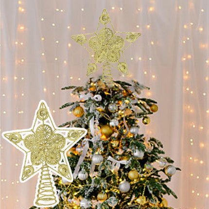 Xmas Glitter Five-pointed Star Tree Topper-Golden.