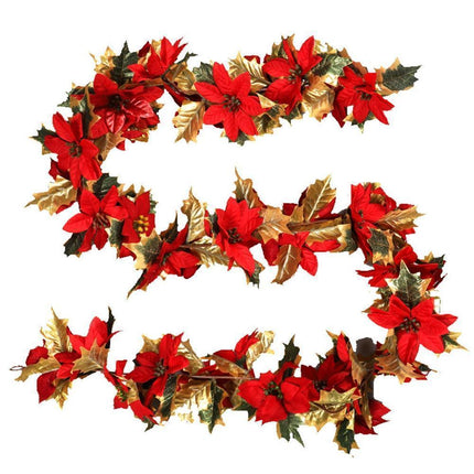 1.8m Artificial Christmas Red Flower Cane Vine Rattan Home Garden Xmas Decor-Golden+Red.