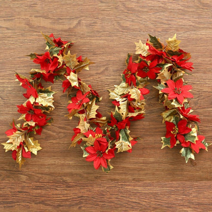1.8m Artificial Christmas Red Flower Cane Vine Rattan Home Garden Xmas Decor-Golden+Red.