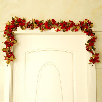 1.8m Artificial Christmas Red Flower Cane Vine Rattan Home Garden Xmas Decor-Golden+Red.