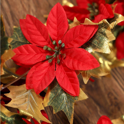 1.8m Artificial Christmas Red Flower Cane Vine Rattan Home Garden Xmas Decor-Golden+Red.