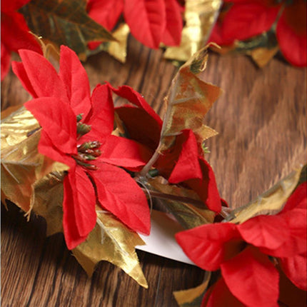 1.8m Artificial Christmas Red Flower Cane Vine Rattan Home Garden Xmas Decor-Golden+Red.