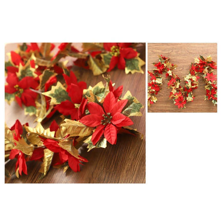 1.8m Artificial Christmas Red Flower Cane Vine Rattan Home Garden Xmas Decor-Golden+Red.