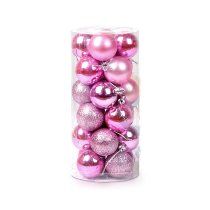 24Pcs Christmas Balls Glitter Anti-fade Plastic Christmas Tree Decor Balls for Home-Pink Red 4cm.