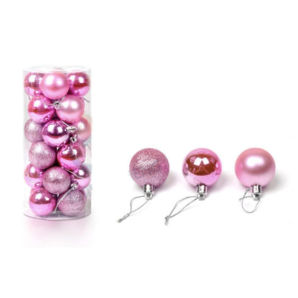 24Pcs Christmas Balls Glitter Anti-fade Plastic Christmas Tree Decor Balls for Home-Pink Red 4cm.