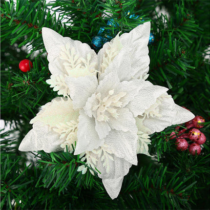 5Pcs Artificial Xmas Flower Leaves-Silver White.
