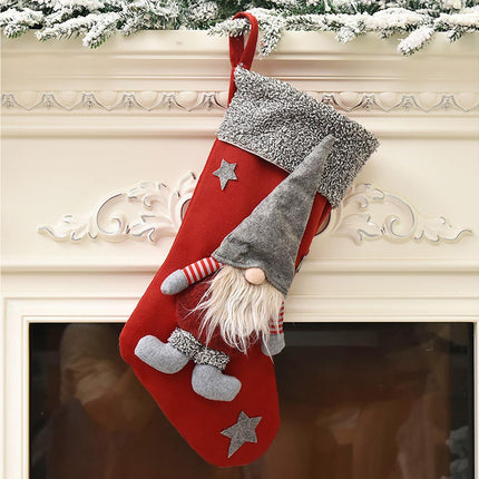 Doll Design Christmas Stocking with Lanyard Flannel New Year Candy Xmas Stocking Tree Decoration-Red.