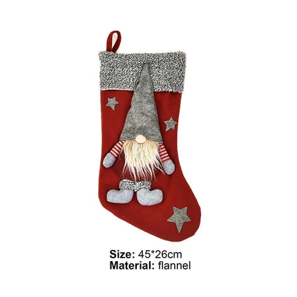 Doll Design Christmas Stocking with Lanyard Flannel New Year Candy Xmas Stocking Tree Decoration-Red.