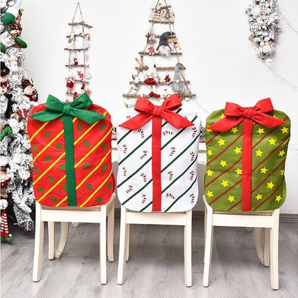 Gift Package Shape Chair Protective Cover Christmas Home Restaurant Decoration-White.