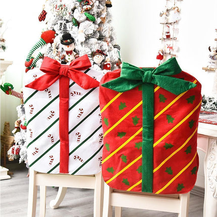 Gift Package Shape Chair Protective Cover Christmas Home Restaurant Decoration-White.