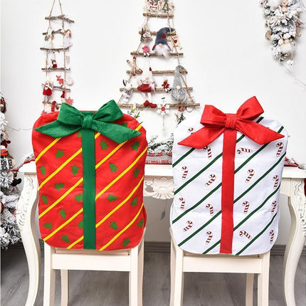 Gift Package Shape Chair Protective Cover Christmas Home Restaurant Decoration-White.