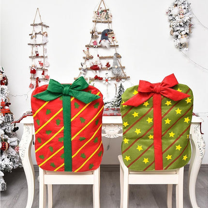 Gift Package Shape Chair Protective Cover Christmas Home Restaurant Decoration-White.